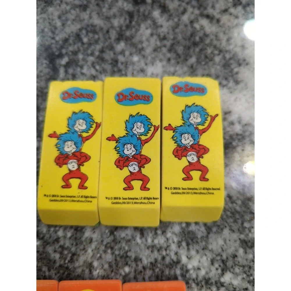 Lot Of 10 Dr. Seuss Beveled Erasers 2016 Cat in the Hat Funny Things